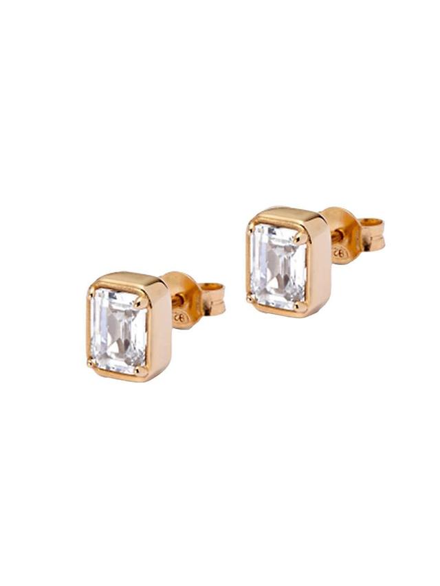 Mens Sterling Silver & Cubic Zirconia Emerald-Cut Stud Earrings Product Image