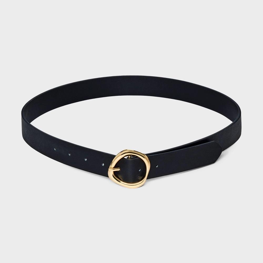 Women's Round Sculptural Buckle Belt - A New Day™ Black L Product Image