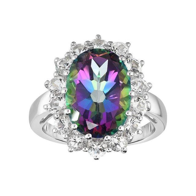 Sterling Silver Mystic Topaz & White Topaz Halo Ring, Womens Green Product Image