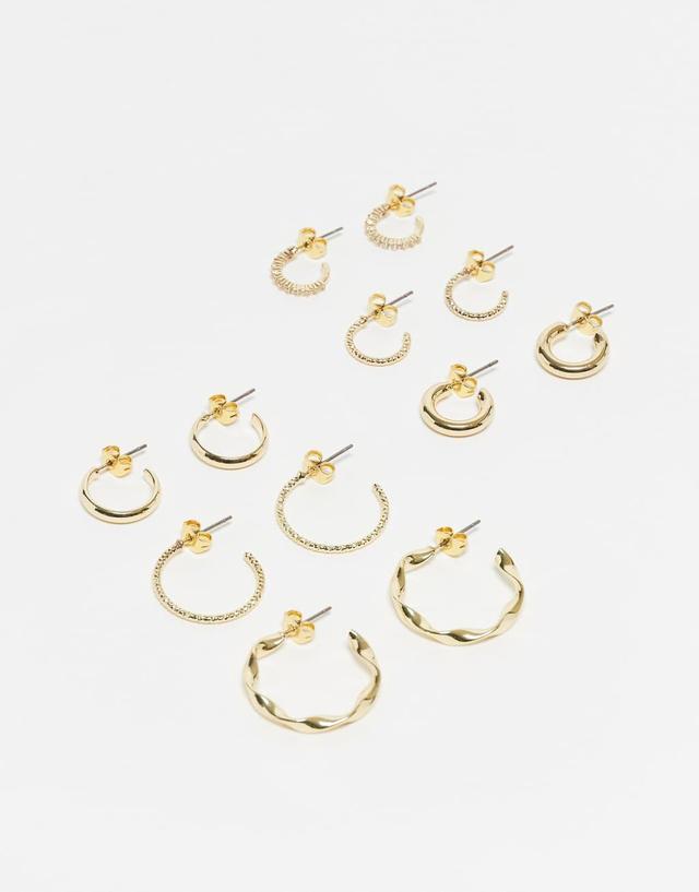 Pieces multi design hoop earring 6-pack in gold Product Image