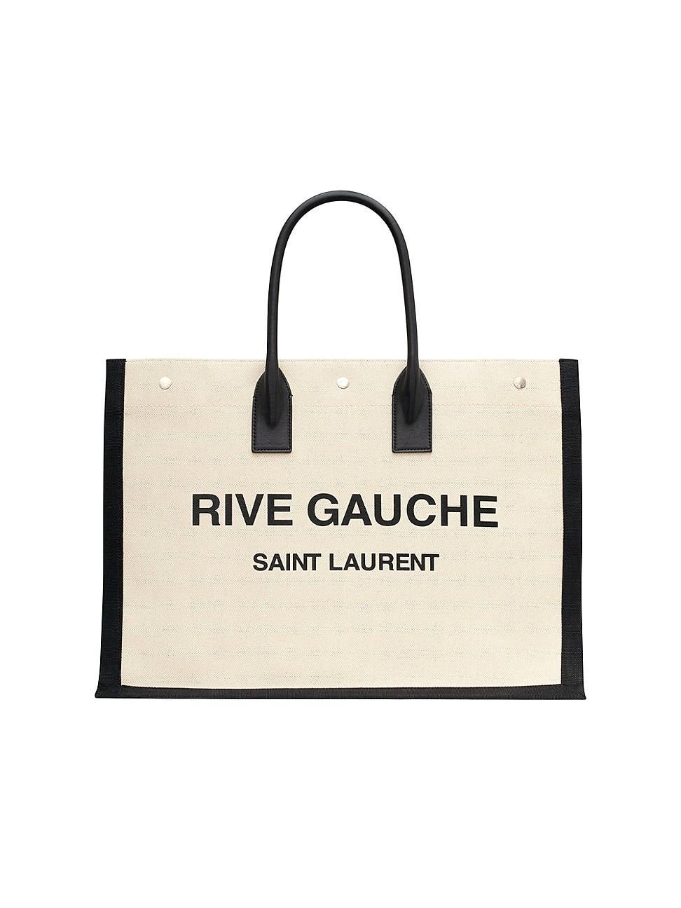 Mens Rive Gauche Large Tote Bag in Canvas and Smooth Leather Product Image