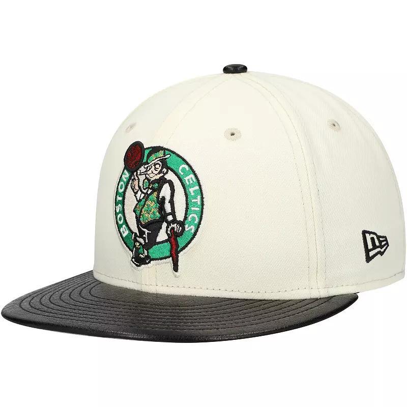 Mens New Era White/Black Boston Celtics Faux Leather Visor Two-Tone 59FIFTY Fitted Hat Product Image