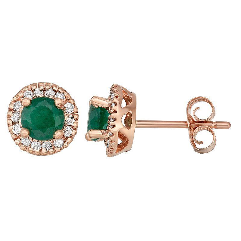 The Regal Collection 14k Gold Emerald & 1/8 Carat T.W. IGL Certified Diamond Tiered Halo Stud Earrings, Womens, Green Product Image