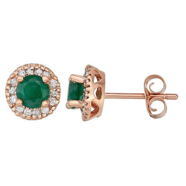 The Regal Collection 14k Gold Emerald & 1/8 Carat T.W. IGL Certified Diamond Tiered Halo Stud Earrings, Womens, Green Product Image