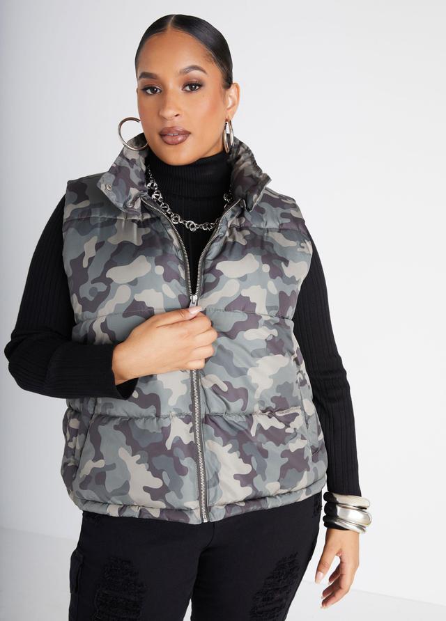 Plus Size Camo Print Puffer Vest Ashley Stewart Product Image