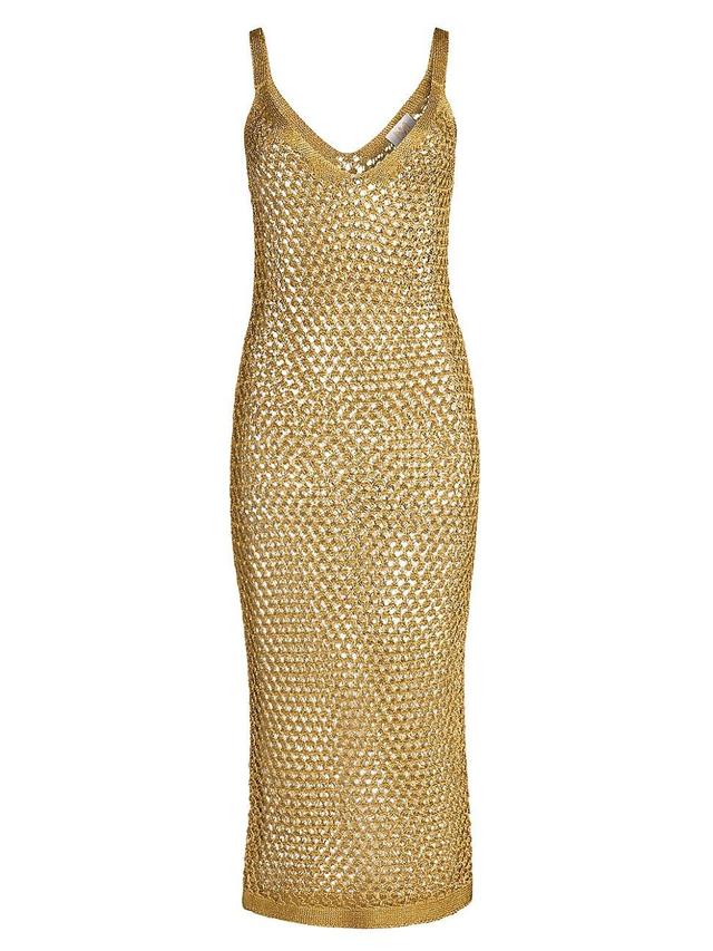 Womens Metallic Sheer Mesh Midi-Dress Product Image