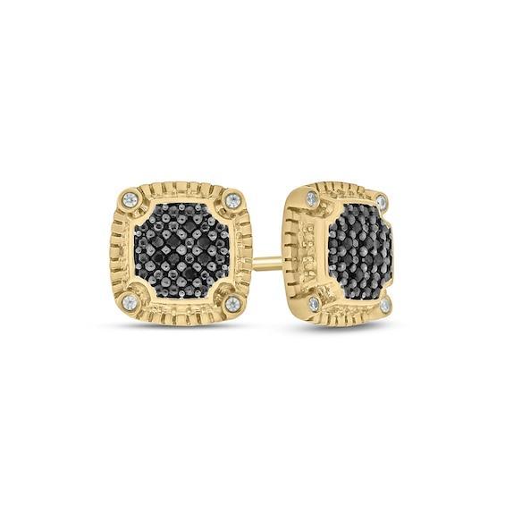 Men's 1/10 CT. T.w. Enhanced Black and White Composite Diamond Cushion Frame Vintage-Style Stud Earrings in 10K Gold Product Image