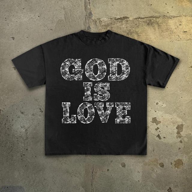 Men's God Is Love - Draft Font Print Cotton Casual T-Shirt Product Image