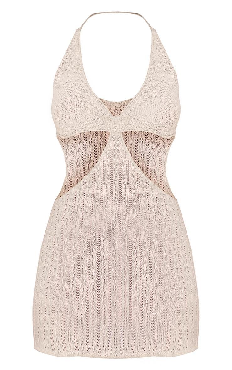 Cream Halter Neck Tie Crochet Dress Product Image