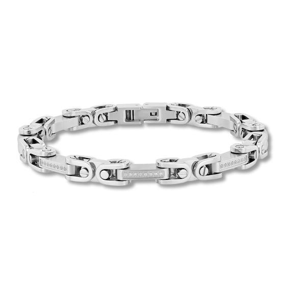 Men's 1/4 CT. T.w. Diamond Stirrup Link Bracelet in Stainless Steel - 8.5" Product Image