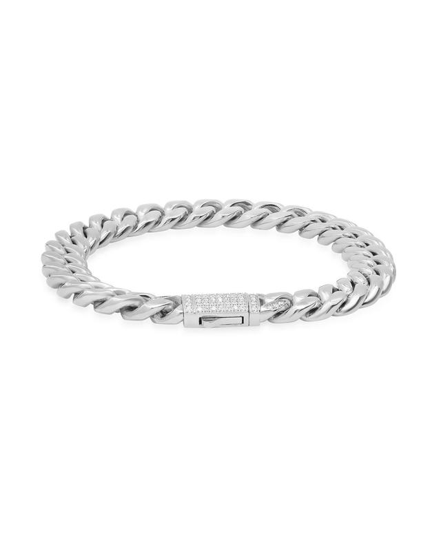 Steeltime Mens Stainless Steel Thick Cuban Link Chain Bracelet with Simulated Diamonds Clasp Product Image