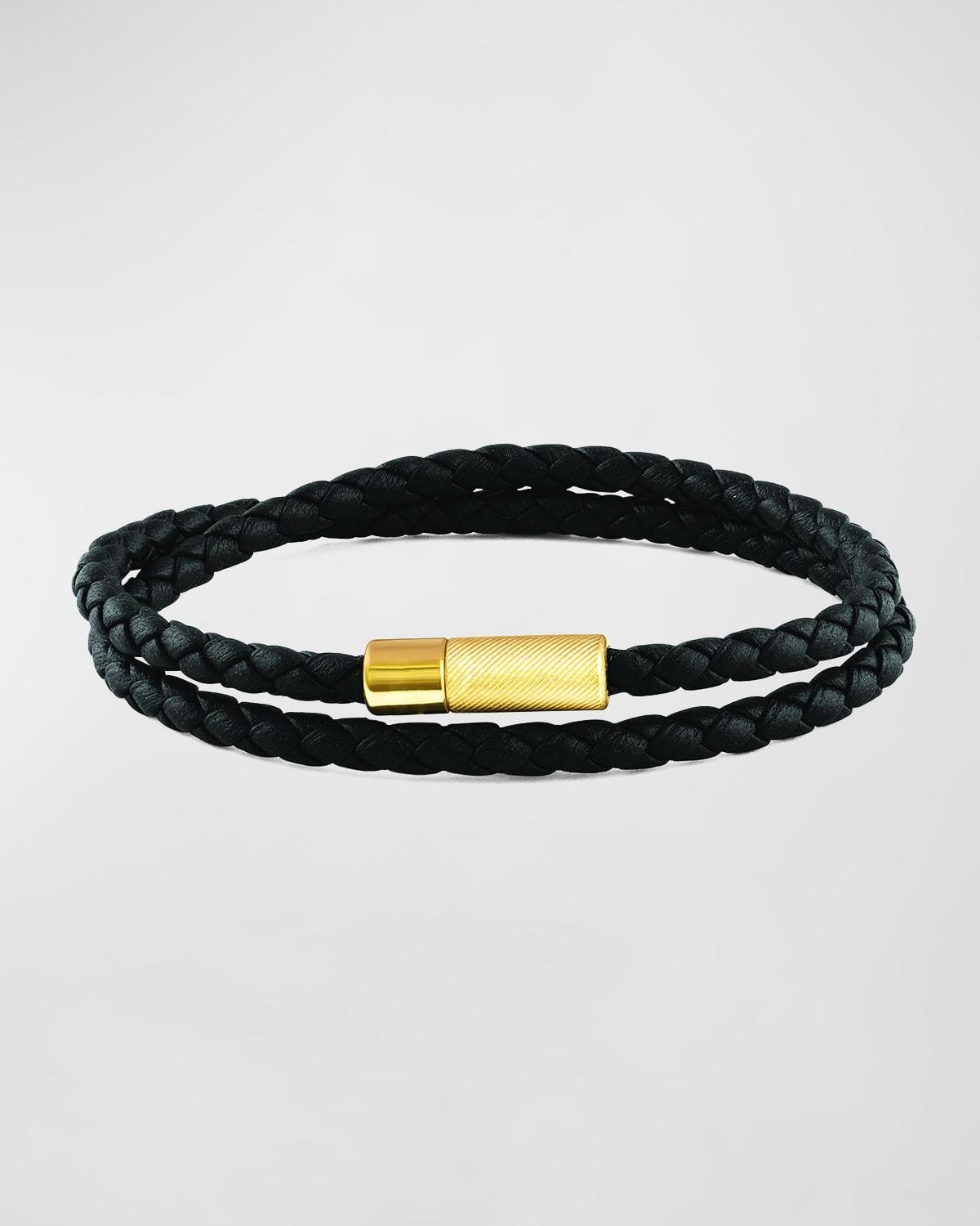 Mens 18K Gold-Plated Rigato Leather Double-Wrap Bracelet Product Image