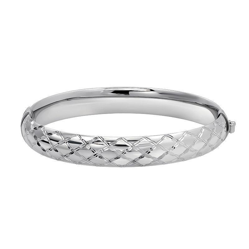 Sterling Silver Hi-Polish Diamond-Cut Hinged Bangle Bracelet, Womens, Multicolor Product Image