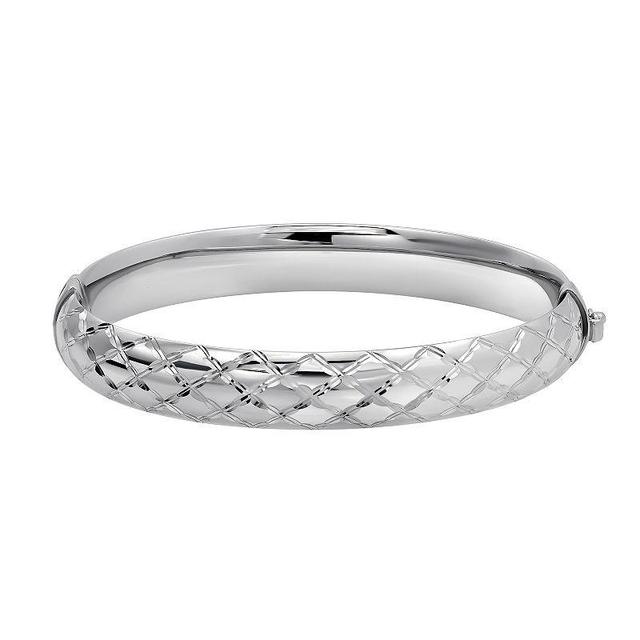 Sterling Silver Hi-Polish Diamond-Cut Hinged Bangle Bracelet, Womens Product Image