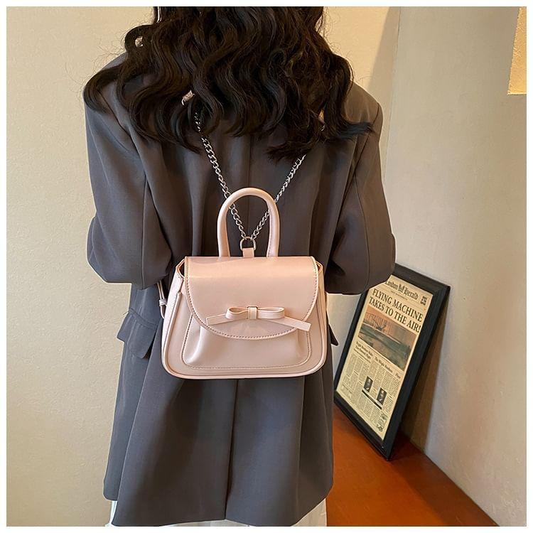 Faux Leather Bow Flap Crossbody Bag Product Image