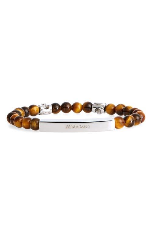 FERRAGAMO Mens Logo Plate Tigers Eye Beaded Bracelet Product Image