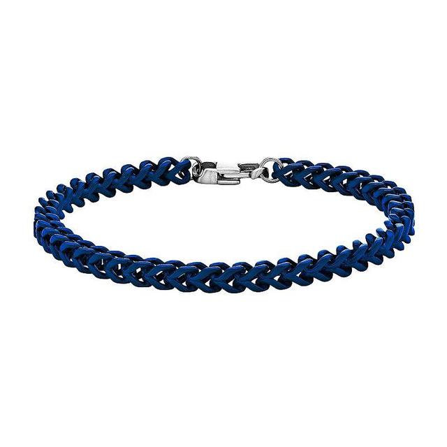 Mens LYNX Blue Acrylic-Coated Stainless Steel Franco Chain Bracelet Product Image