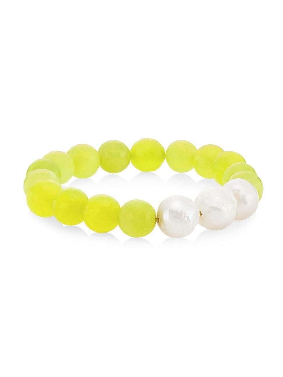 Womens Organic Gems Baroque Pearl & Yellow Jade Beaded Stretch Bracelet Product Image