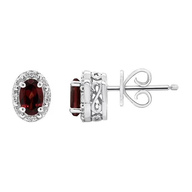 Celebration Gems Sterling Silver Oval Genuine Garnet Diamond Accent Stud Earrings, Womens, Red Product Image