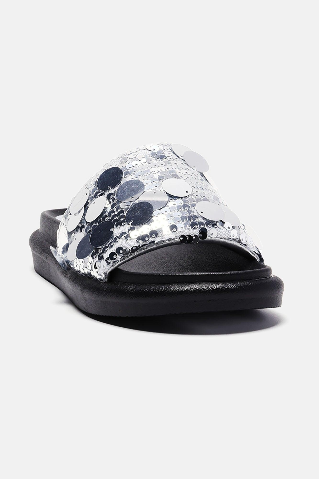 Girly Things Sequin Casual Slides - Silver Product Image