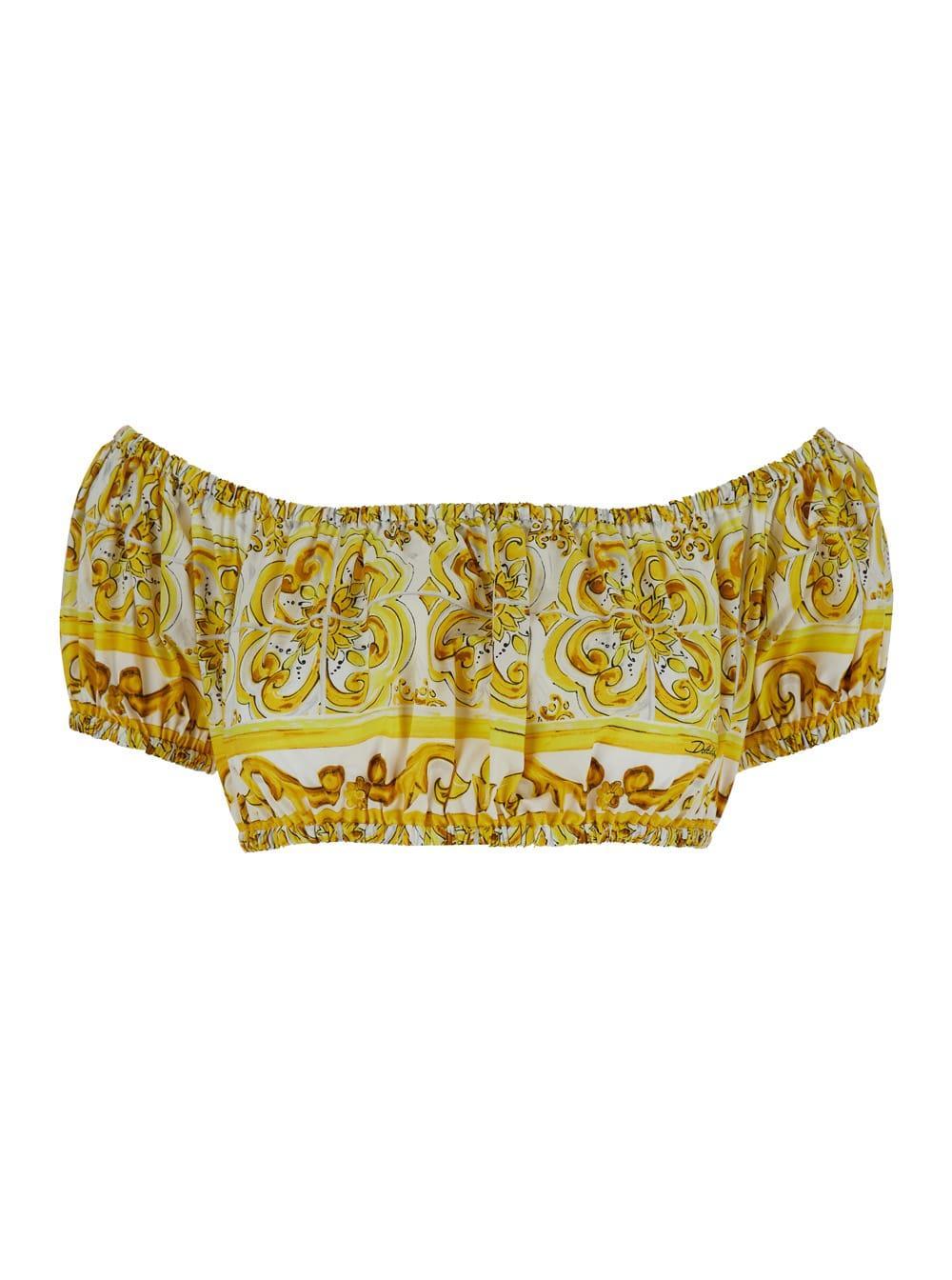 DOLCE & GABBANA Crop Top Tris Maiolica In Yellow Product Image