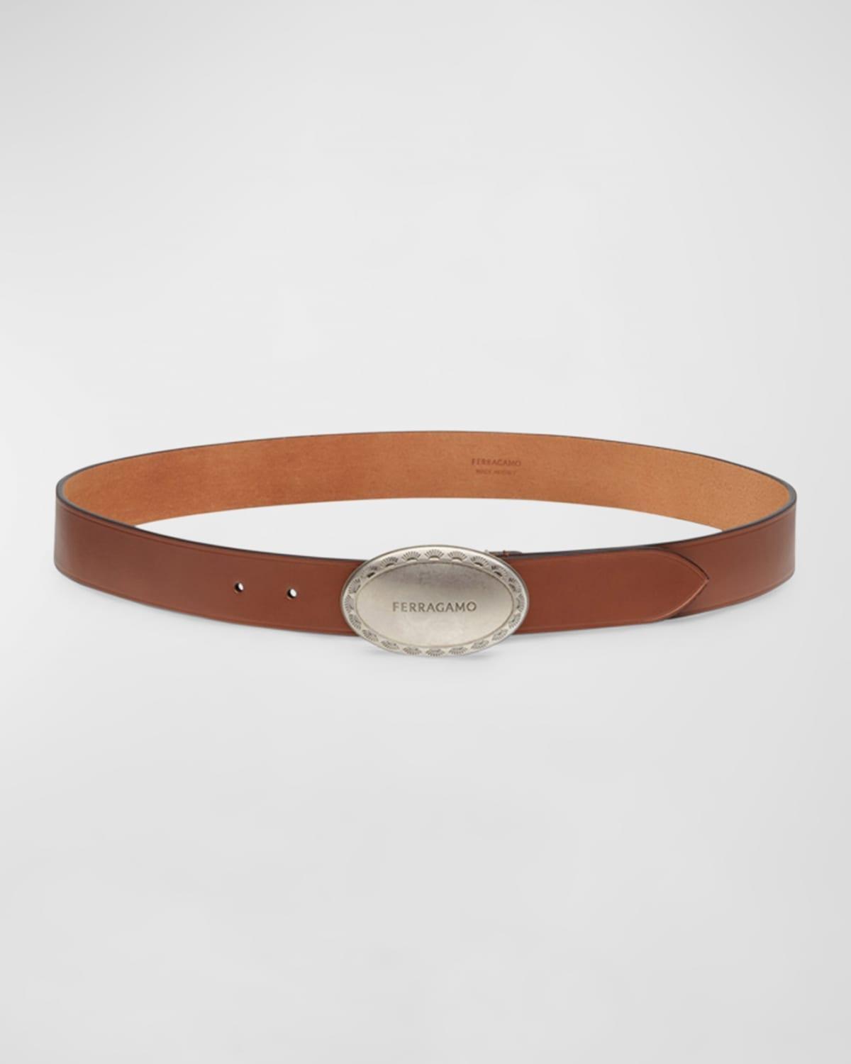 Mens Oval Buckle Leather Belt Product Image