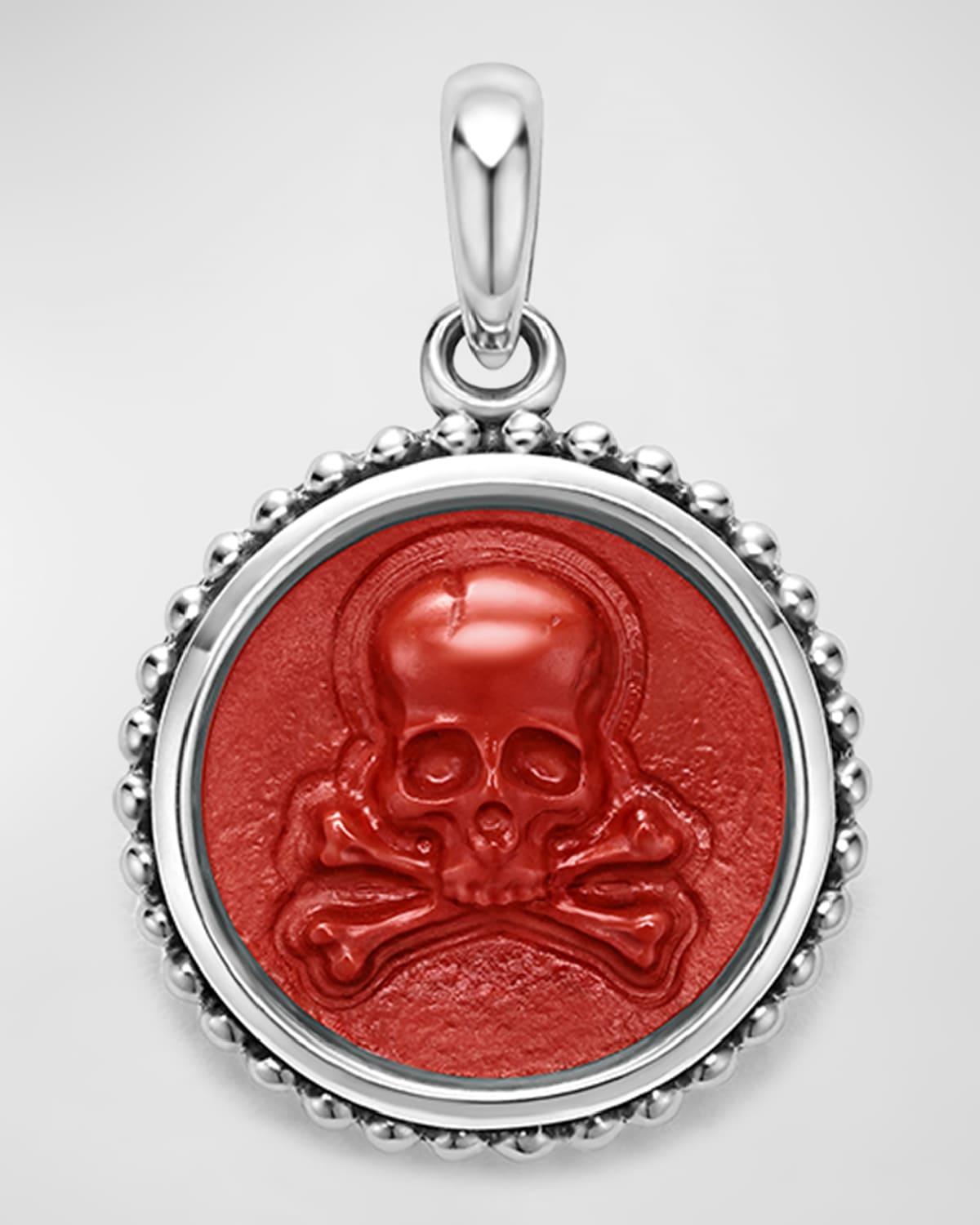 Mens Sterling Silver Anthem Circle Skull Pendant, 20mm Product Image