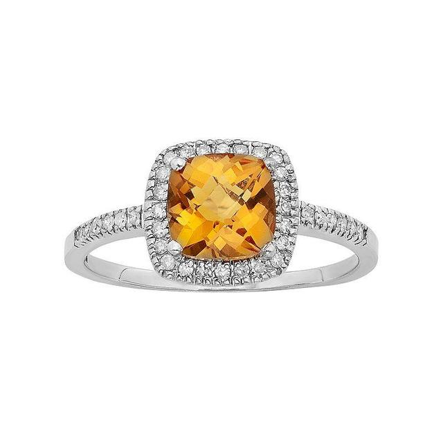 10k White Gold Citrine & 1/5 Carat T.W. Diamond Halo Ring, Womens Orange Product Image