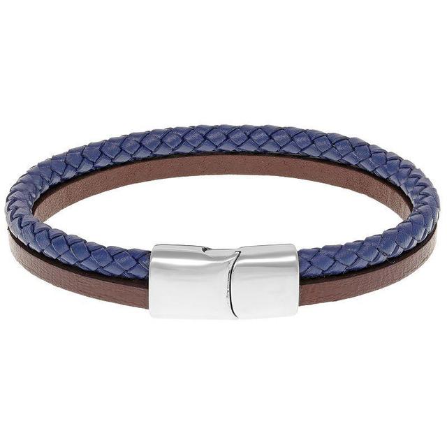 Mens LYNX Stainless Steel & Braided Two-Tone Leather Bracelet Product Image