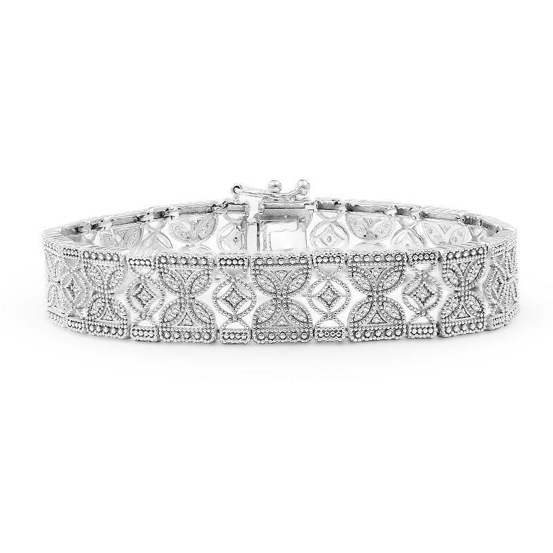 Jewelexcess Sterling Silver 1 Carat T.W. Diamond Filigree Flower Bracelet, Womens Product Image