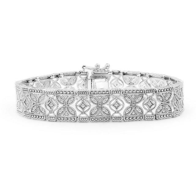 Jewelexcess Sterling Silver 1 Carat T.W. Diamond Filigree Flower Bracelet, Womens, White Product Image