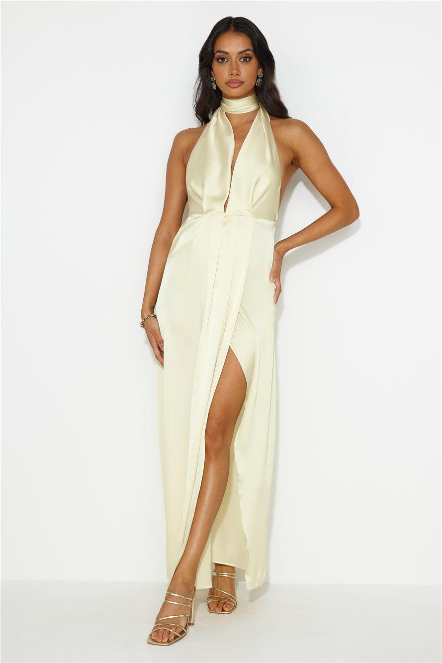 Exciting Event Satin Maxi Dress Yellow Product Image