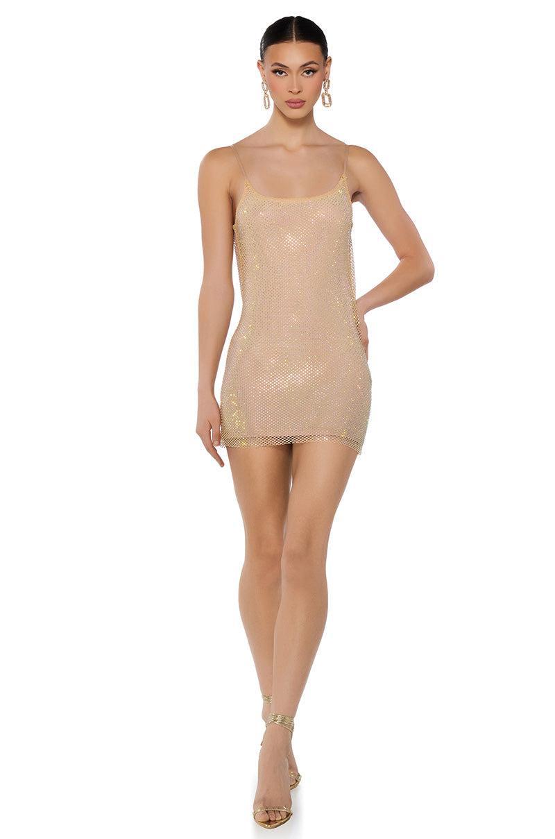 IN THE NUDE RHINESTONE BACKLESS MINI DRESS Product Image