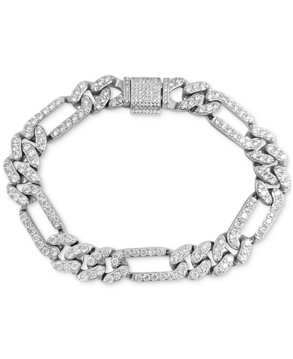 Mens Cubic Zirconia Figaro Link Chain Bracelet in Sterling Silver, Created for Macys Product Image