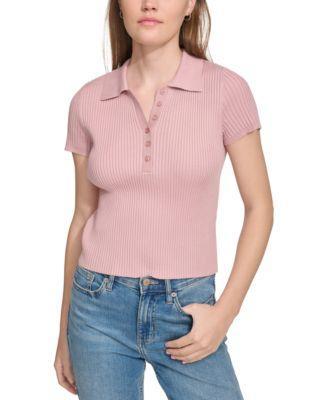 Women's Ribbed Short-Sleeve Polo Shirt Product Image