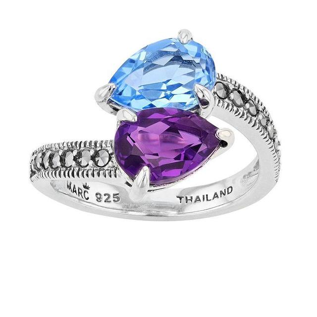 Lavish by TJM Sterling Silver Simulated Amethyst & Simulated Blue Quartz with Marcasite 2-stone Ring, Womens Multicolor Product Image