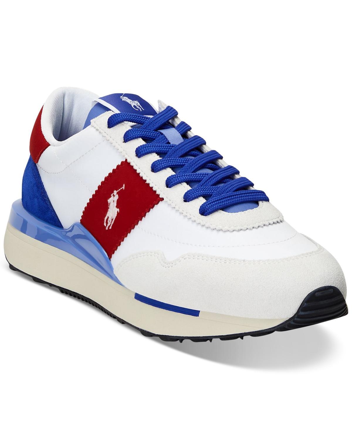 Polo Ralph Lauren Mens Train 89 Paneled Lace-Up Sneakers - White/blue Product Image