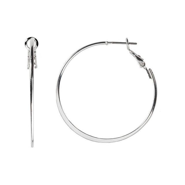 LC Lauren Conrad Classic Hammered Hoop Earrings, Womens, Silver Product Image