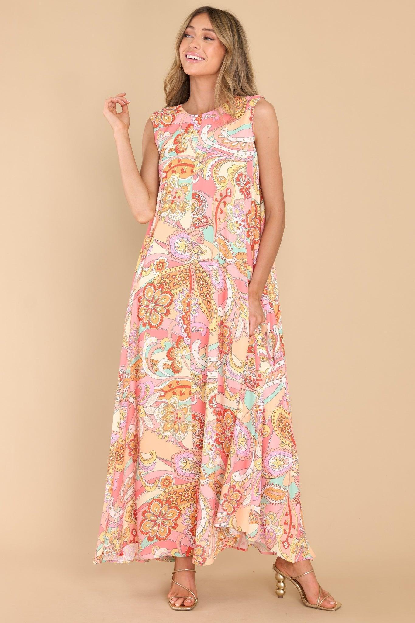 Aura Like Fine Art Apricot Multi Print Maxi Dress Peach Product Image