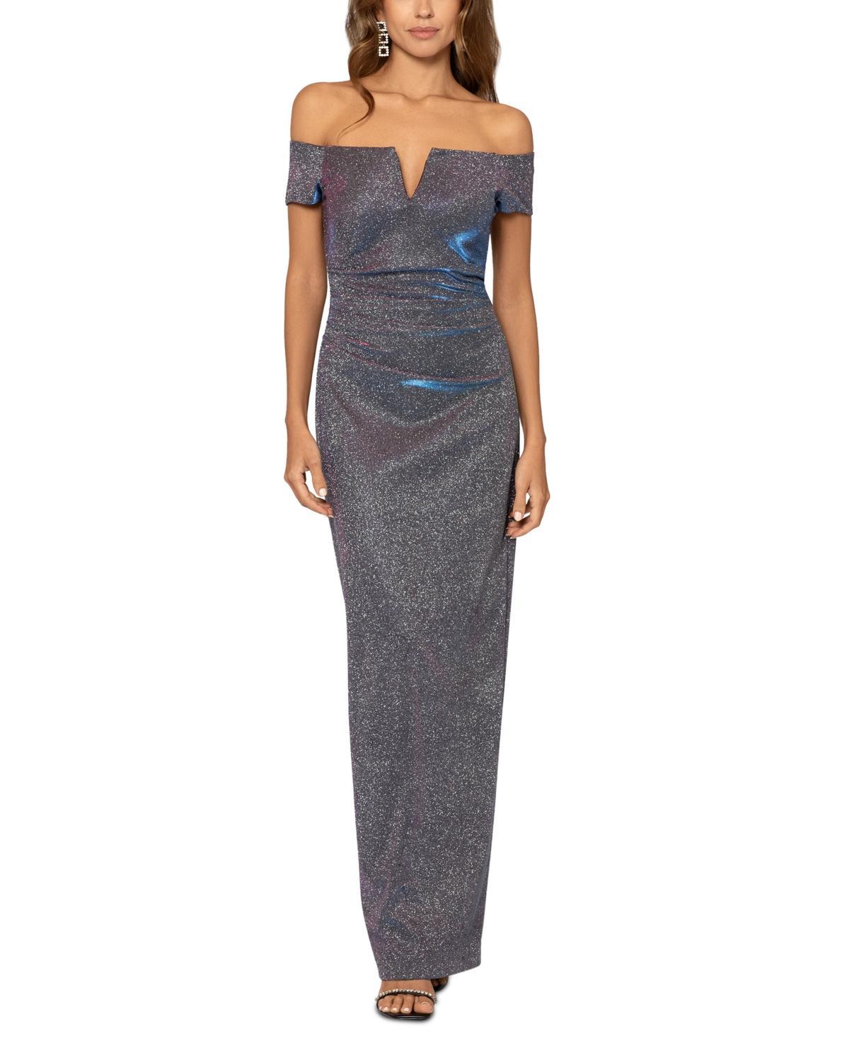 Xscape Womens Sparkle-Fabric Off-The-Shoulder Gown Product Image