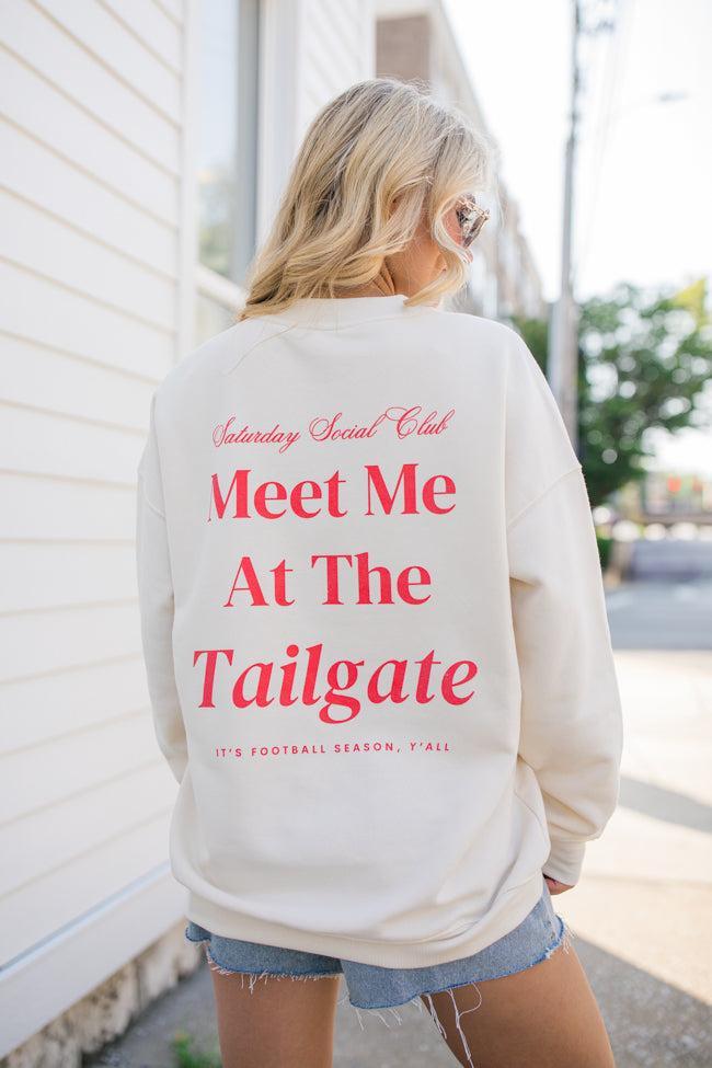 Meet Me At The Tailgate Red Ivory Comfort Colors Graphic Sweatshirt Product Image