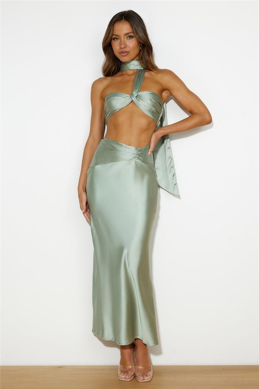 Ideal Vision Satin Maxi Skirt Sage  Product Image