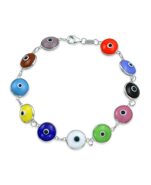 Bling Jewelry Protection Good Luck Amulet Turkish Multicolor Opaque Glass Bead Evil Eye Bracelet For Women Sterling Silver 7 Inch Product Image