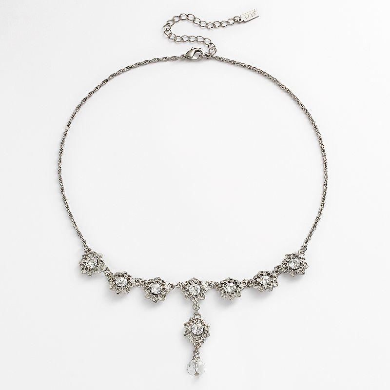 1928 Silver Tone Simulated Crystal Flower Y Necklace, Womens White Product Image