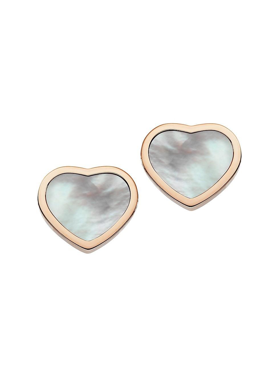 Womens Happy Hearts 18K Rose Gold & Mother-Of-Pearl Stud Earrings Product Image