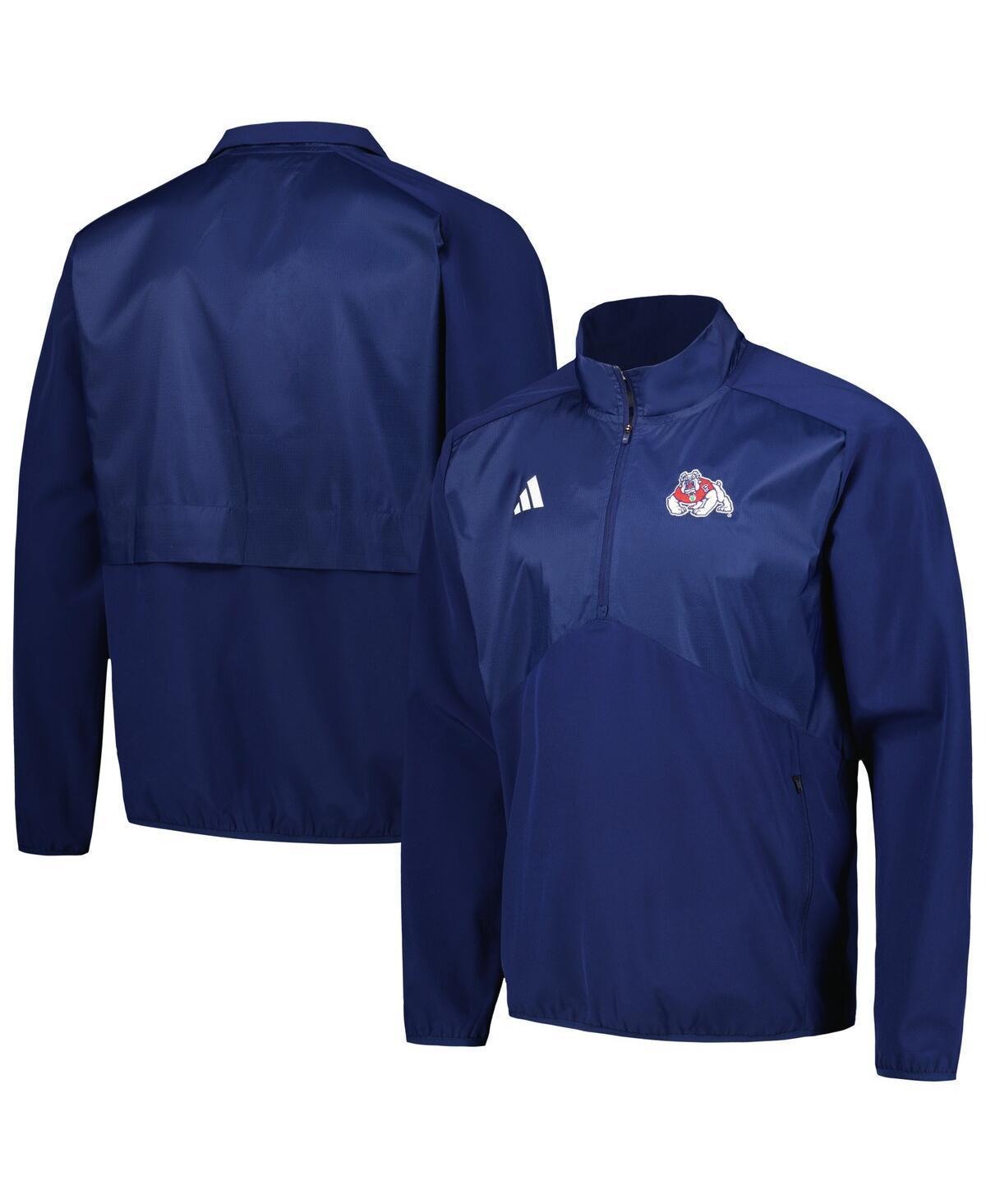 Mens adidas Navy Fresno State Bulldogs Sideline AEROREADY Raglan Quarter-Zip Jacket Csf Blue Product Image