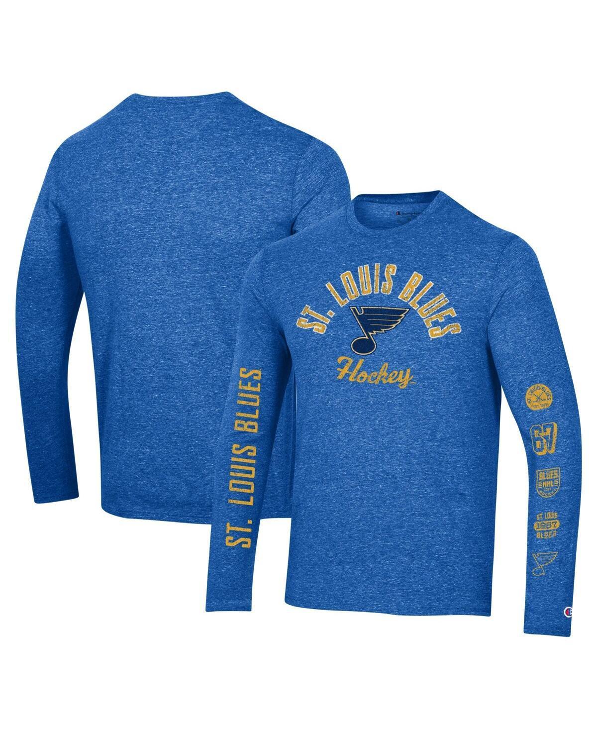 Mens Champion Heather Blue St. Louis Blues Multi-Logo Tri-Blend Long Sleeve T-Shirt Product Image