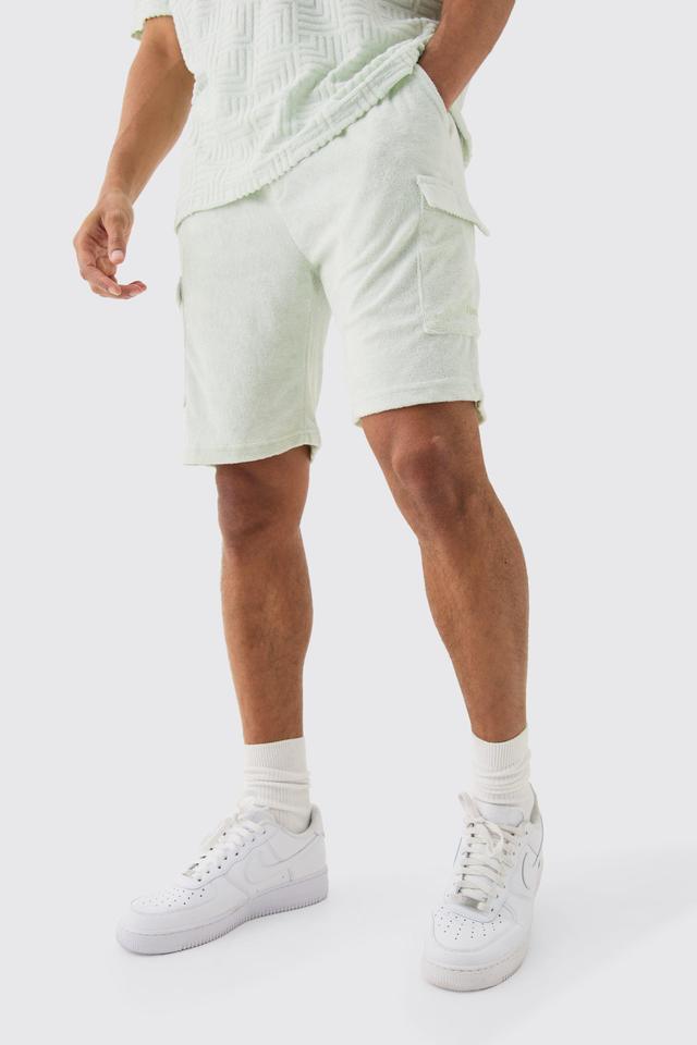 Loose Fit Mid Towelling Homme Cargo Shorts | boohooMAN USA Product Image