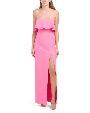 Strapless Stretch Crepe Gown With Ruffle Trim for Women Product Image