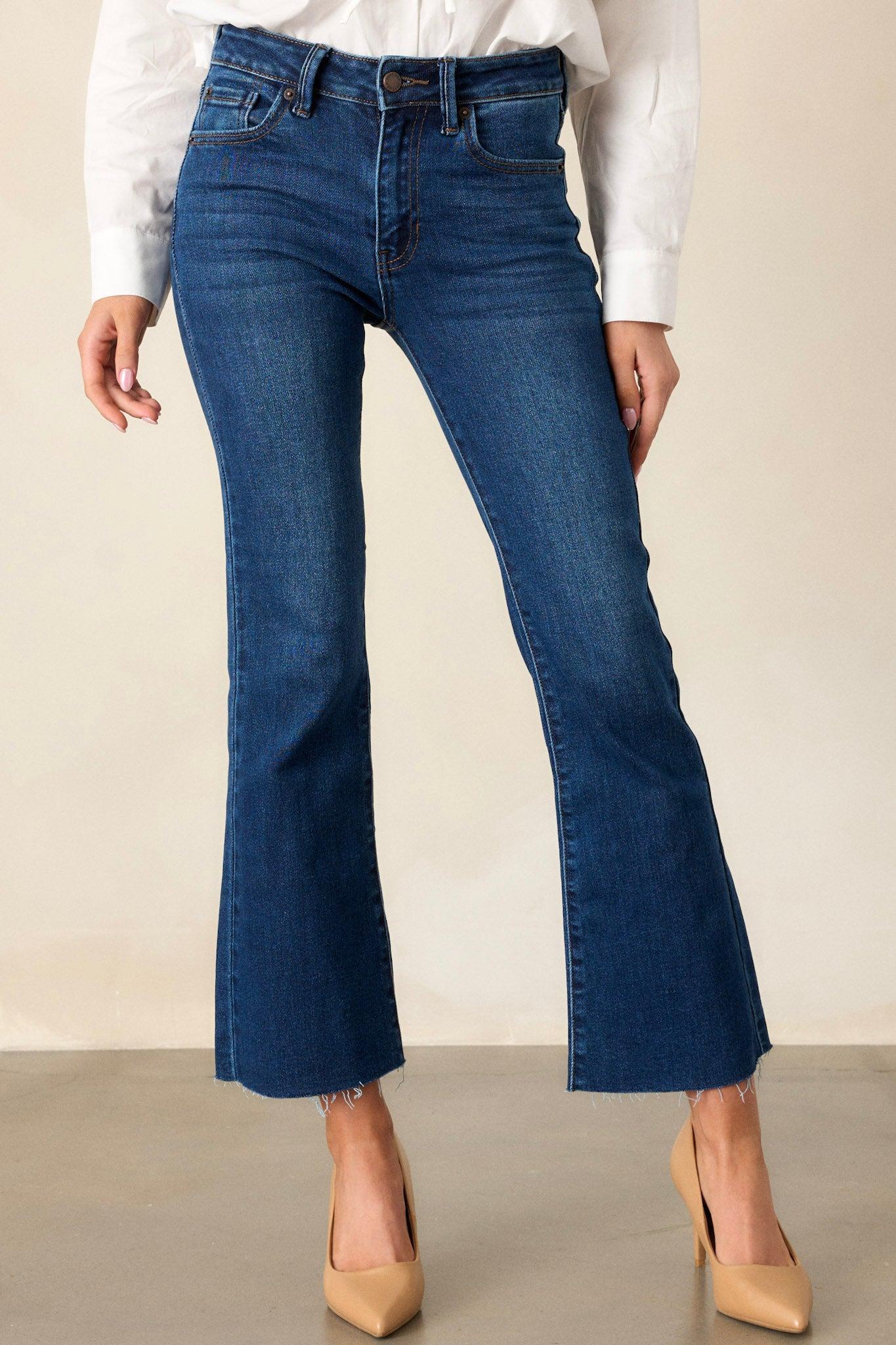 Back And Forth Dark Wash Cropped Flare Jeans Product Image